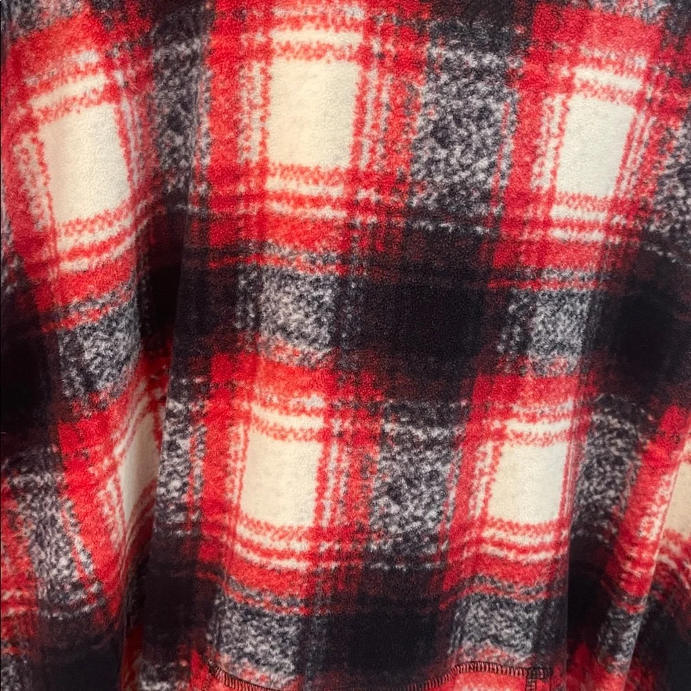 Eddie Bauer Fleece Red and Black Plaid Poncho with hood/pocket